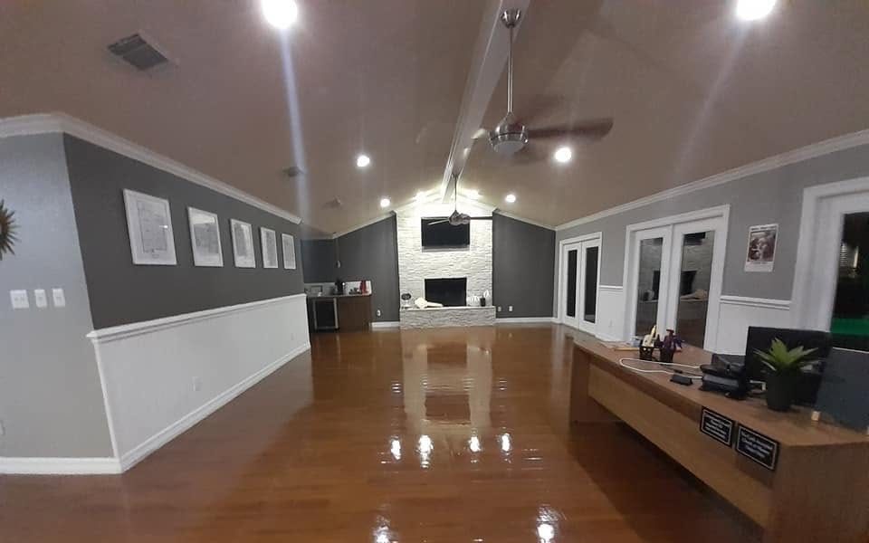 A commercial floor stripped and refinished